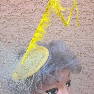 Yellow Fascinator with Yellow Pheasant Feather